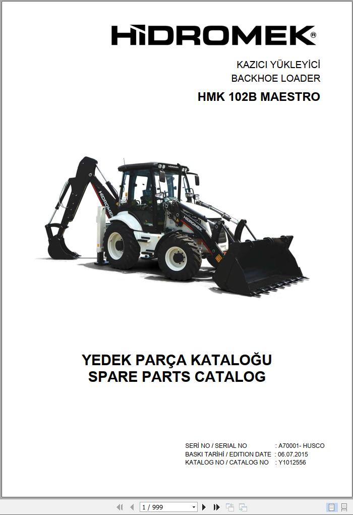 Hidromek Backhoe Loader HMK 102B MAESTRO Spare Parts Catalog A70001 HUSCO EN TR