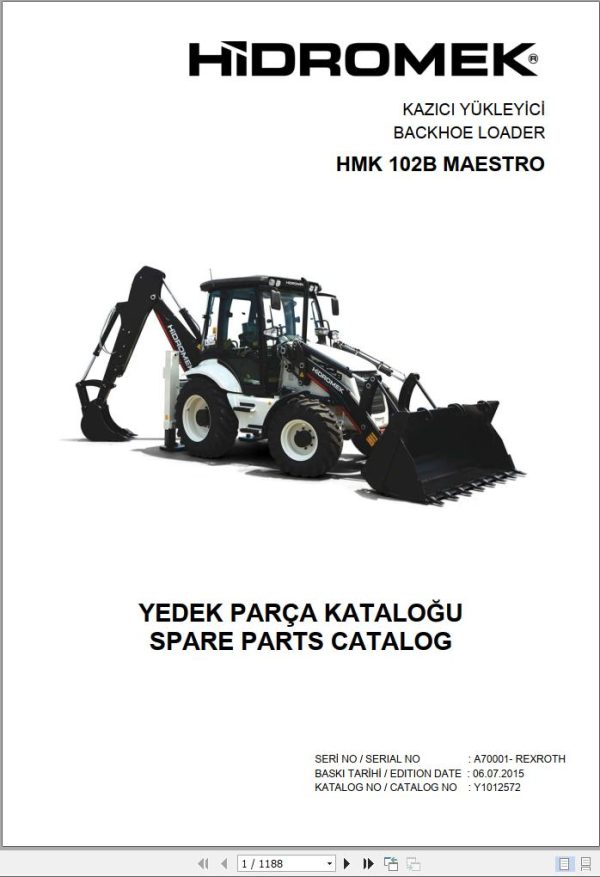 Hidromek Backhoe Loader HMK 102B MAESTRO Spare Parts Catalog A70001 REXROTH EN TR