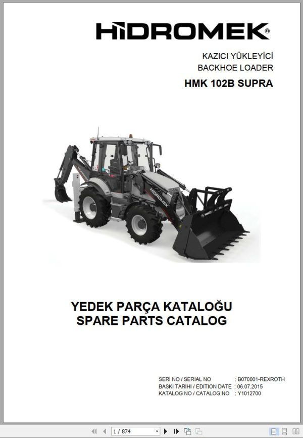 Hidromek Backhoe Loader HMK 102B SUPRA Spare Parts Catalog B070001 REXROTH EN TR