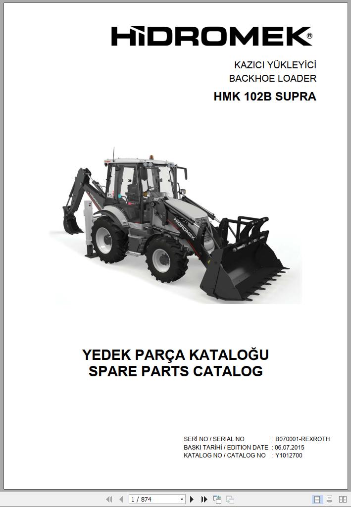 Hidromek Backhoe Loader HMK 102B SUPRA Spare Parts Catalog B070001 REXROTH EN TR