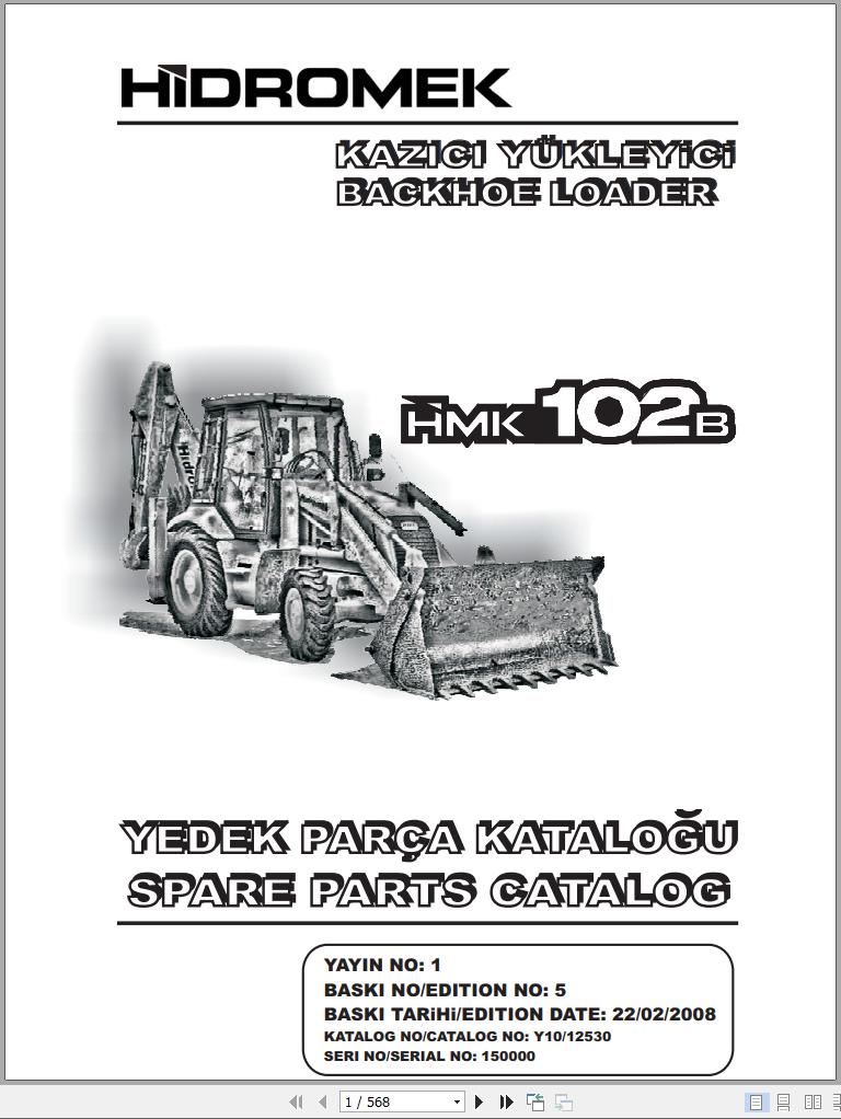 Hidromek Backhoe Loader HMK 102B Spare Parts Catalog 150000 EN TR