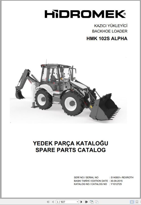 Hidromek Backhoe Loader HMK 102S ALPHA Spare Parts Catalog S140001 REXROTH EN TR