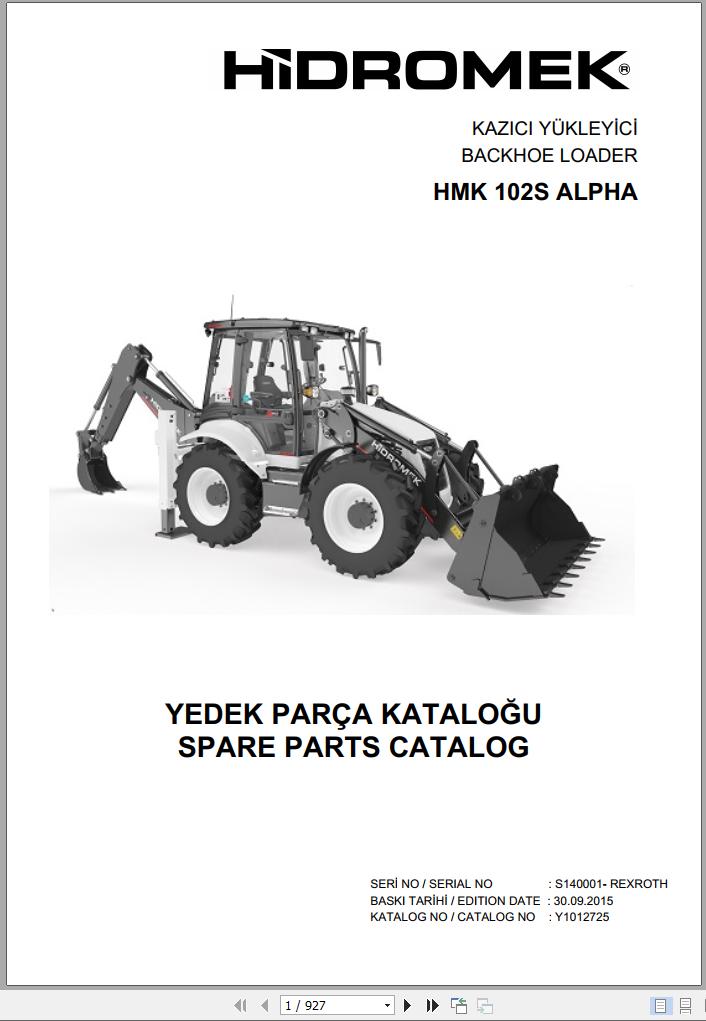 Hidromek Backhoe Loader HMK 102S ALPHA Spare Parts Catalog S140001 REXROTH EN TR