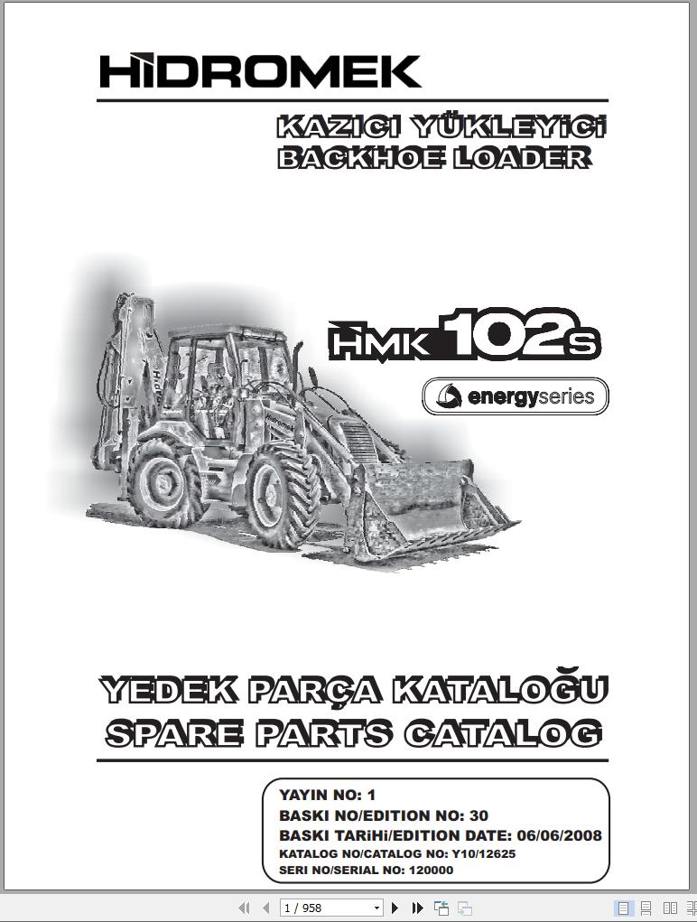 Hidromek Backhoe Loader HMK 102S ENERGY Spare Parts Catalog 120000 EN TR