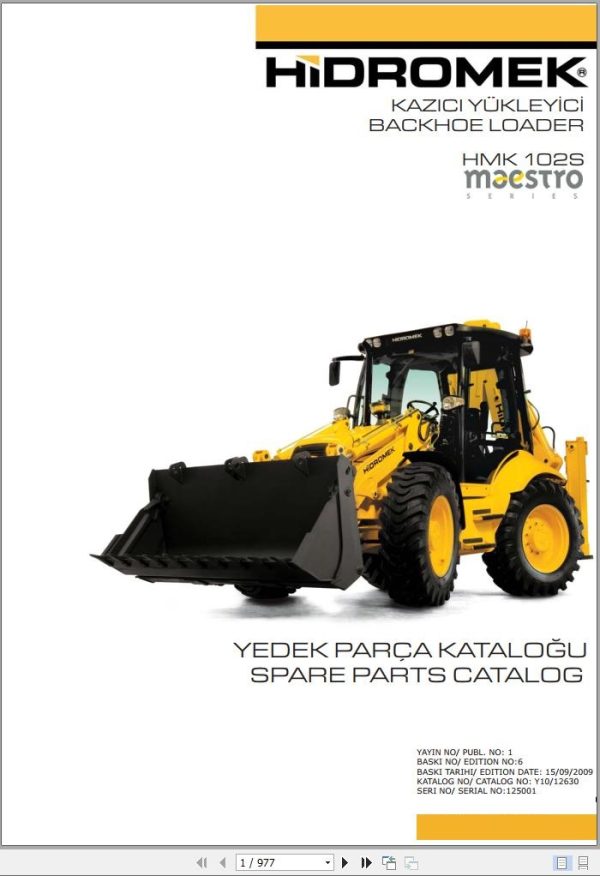 Hidromek Backhoe Loader HMK 102S MAESTRO Spare Parts Catalog 125001 EN TR