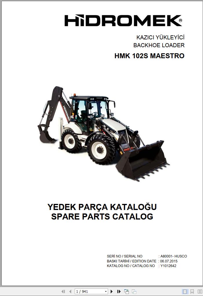 Hidromek Backhoe Loader HMK 102S MAESTRO Spare Parts Catalog A80001 HUSCO EN TR