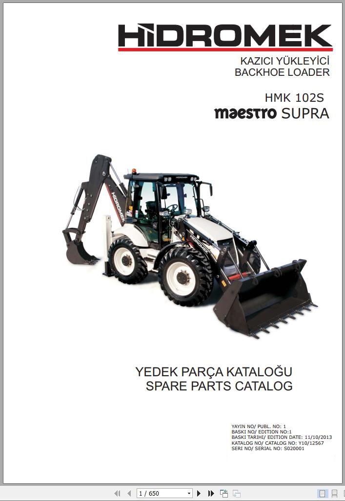 Hidromek Backhoe Loader HMK 102S SUPRA Spare Parts Catalog S020001 EN TR