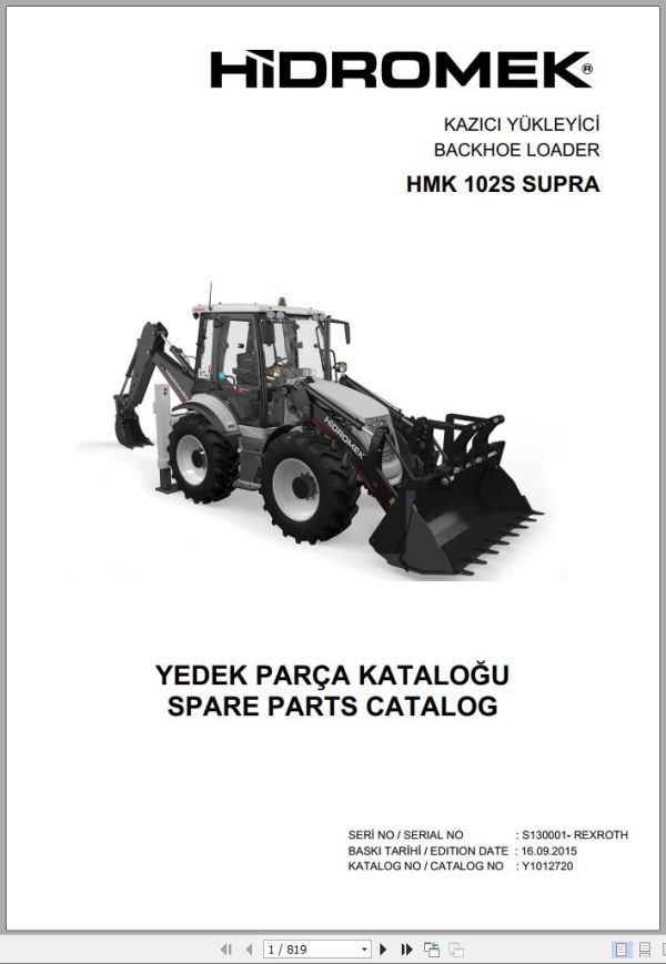Hidromek Backhoe Loader HMK 102S SUPRA Spare Parts Catalog S130001 REXROTH EN TR