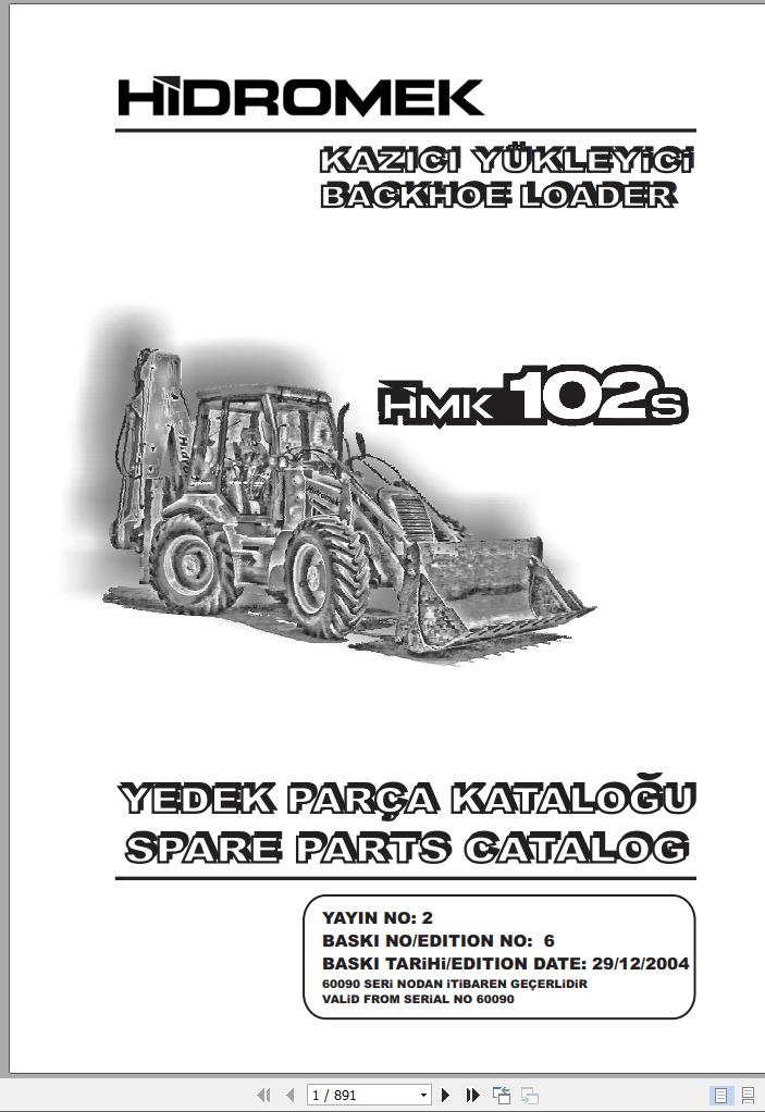 Hidromek Backhoe Loader HMK 102S Spare Parts Catalog 60090 EN TR