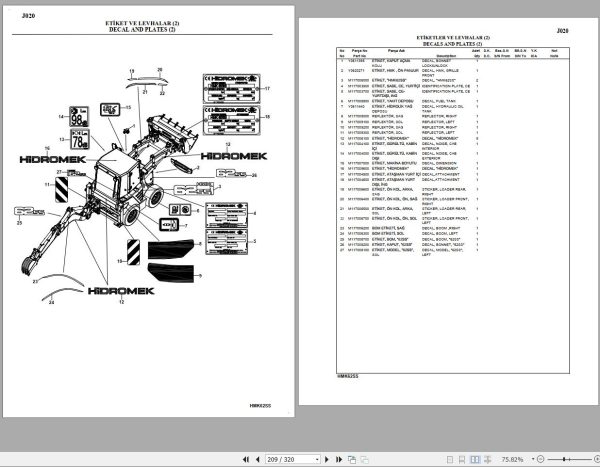 Hidromek Backhoe Loader HMK 62SS Spare Parts Catalog C00116 EN TR 1