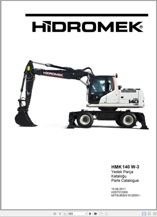 Hidromek Excavator HMK 140 W 3 Spare Parts Catalog 8120001 Mitsubishi Engine EN TR