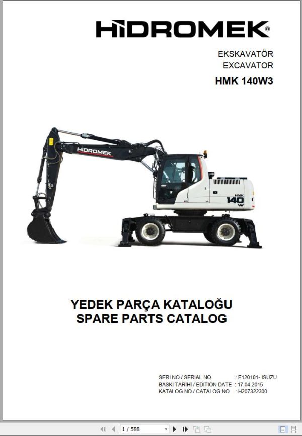 Hidromek Excavator HMK 140 W3 Spare Parts Catalog E120101 Izusu Engine EN TR