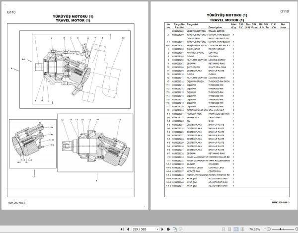 Hidromek Excavator HMK 200 NW 3 Spare Parts Catalog C122001 Izusu Engine EN TR 1