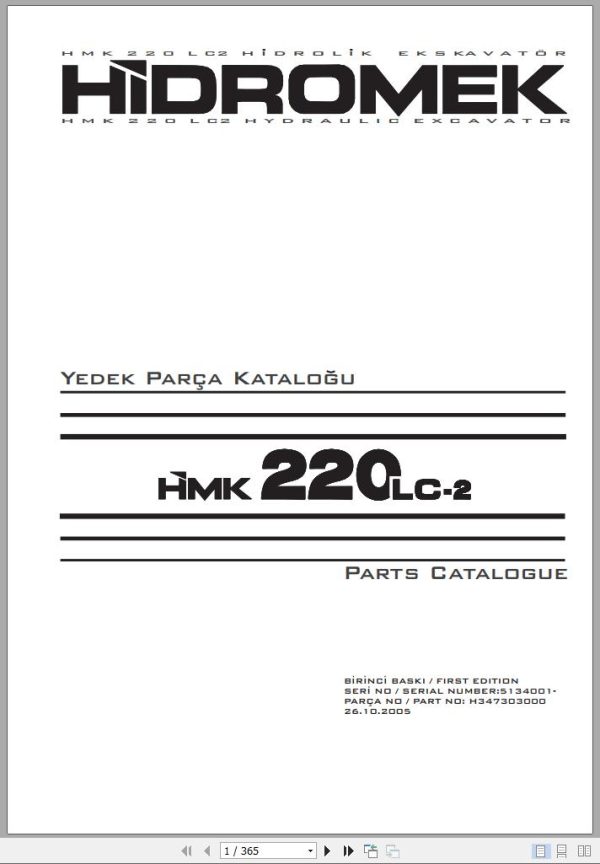 Hidromek Excavator HMK 220 LC 2 Spare Parts Catalog 5134001 EN TR