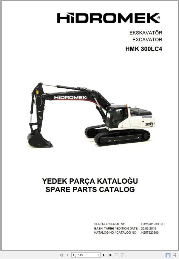 Hidromek Excavator HMK 300 LC4 Spare Parts Catalog D125901 Izusu Engine EN TR