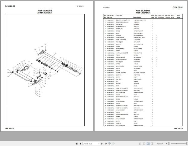 Hidromek Excavator HMK 300 LC4 Spare Parts Catalog D125901 Izusu Engine EN TR 1
