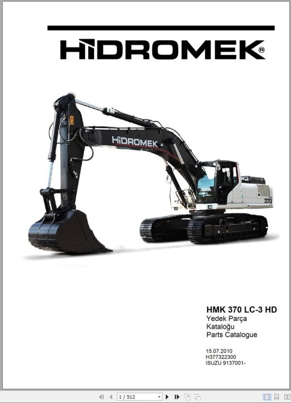 Hidromek Excavator HMK 370 LC 3 HD Spare Parts Catalog 9137001 Izusu Engine EN TR