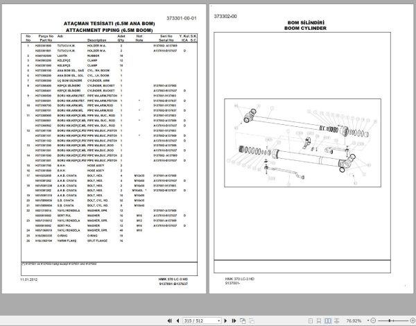 Hidromek Excavator HMK 370 LC 3 HD Spare Parts Catalog 9137001 Izusu Engine EN TR 1