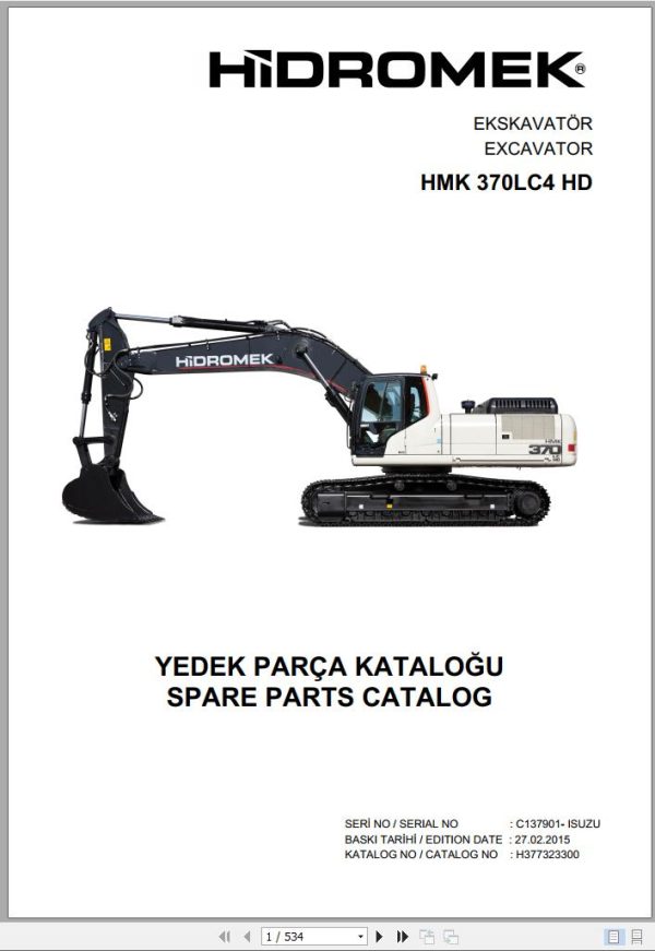 Hidromek Excavator HMK 370 LC4 HD Spare Parts Catalog C137901 Izusu Engine EN TR