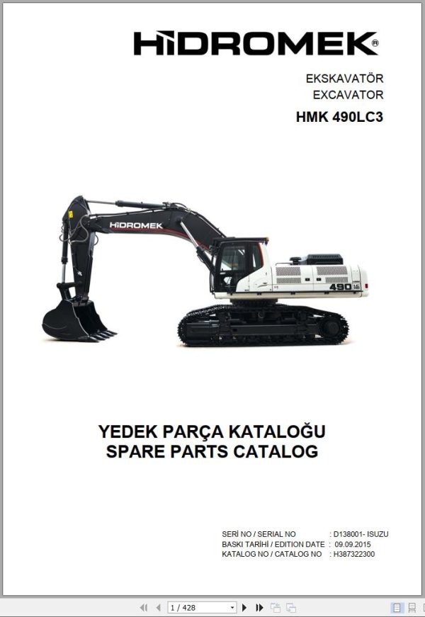Hidromek Excavator HMK 490 LC3 Spare Parts Catalog D138001 Izusu Engine EN TR
