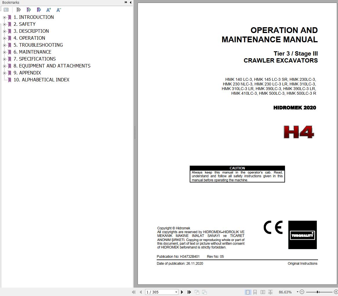 Hidromek Excavator HMK140LC 3 to HMK500LC 3R Operation and Maintenance Manual EN