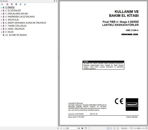 Hidromek Excavator HMK210W 4 Operation and Maintenance Manual TR