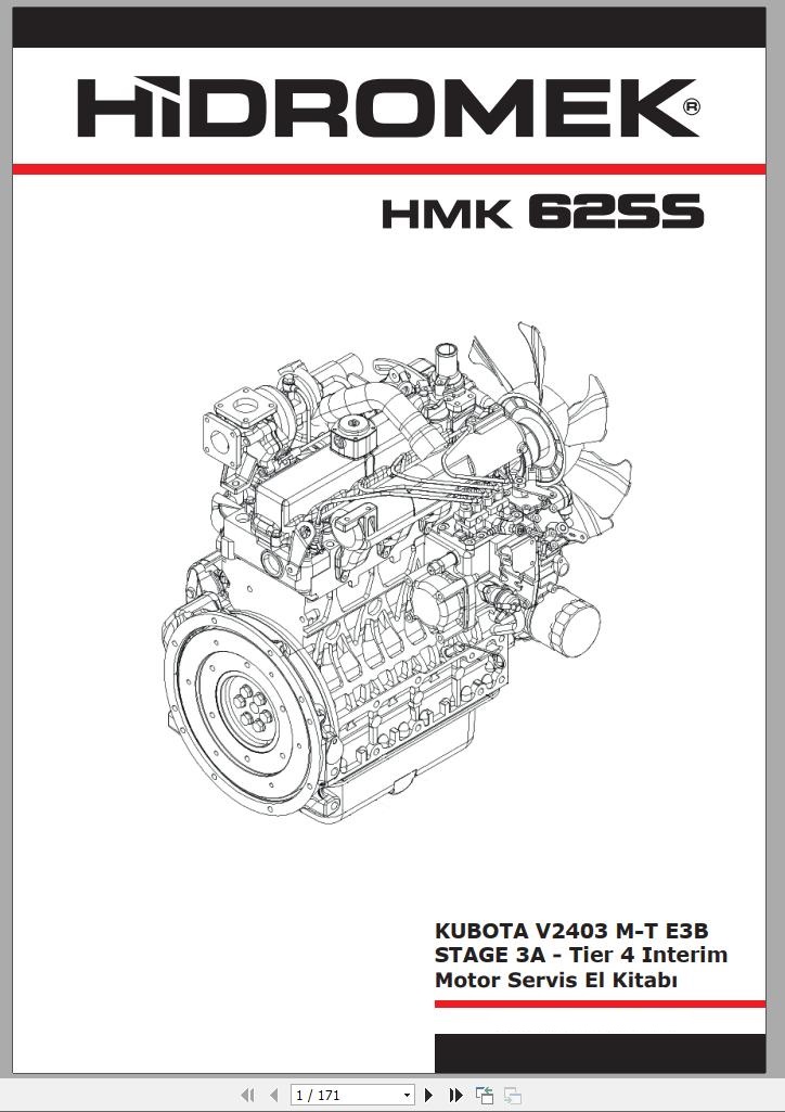 Hidromek Mini Backhoe Loader HMK 62SS KUBOTA Stage 3A Tier 4 Interim Service Manual TR