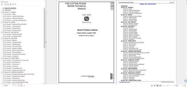 John Deere Cotton Pickers Models 7760 Repair Technical Service Manual TM100019 1