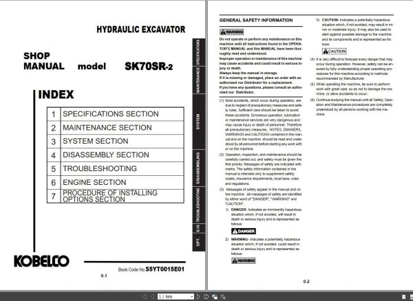 Kobelco Hydraulic Excavator SK70SR 2 Shop Manual 1