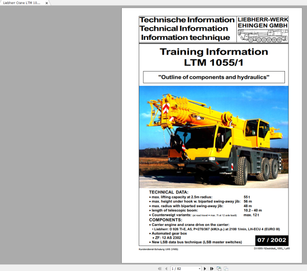Liebherr Crane LTM 1055 1 Training Information 1 1