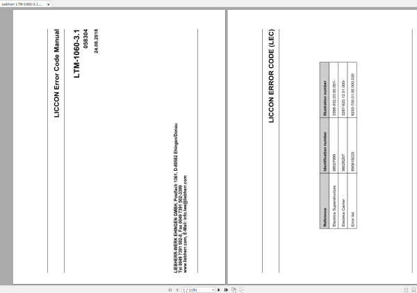 Liebherr Crane LTM 1060 3.1 Z058304 Technical Information Operating Manual Diagrams EN DE 5