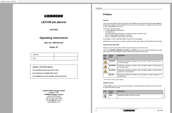 Liebherr Crane LTM 1060 3.1 Z058304 Technical Information Operating Manual Diagrams EN DE 7
