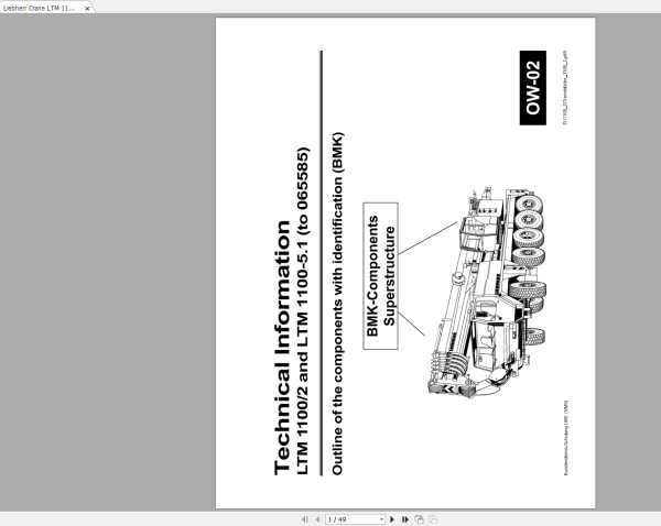 Liebherr Crane LTM 1100 2 LTM 1100 5.1 065585 Outline of the components with Identification BMK 1