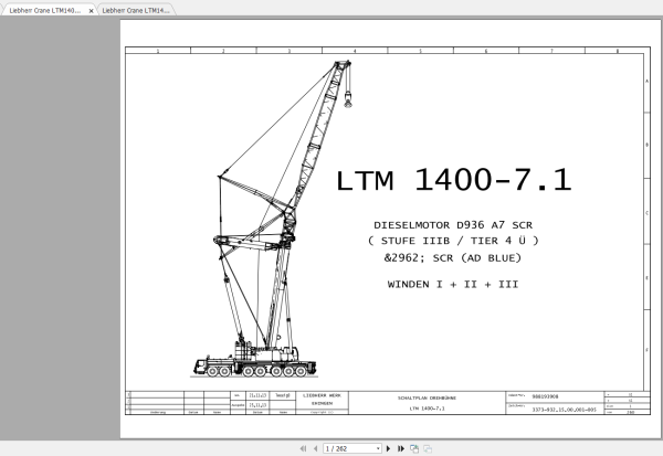Liebherr Crane LTM1400 7.1 D9508A7 D936A7 OW UW Electrical Wiring Diagram DE 3