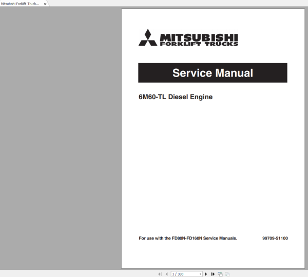 Mitsubishi Forklift Trucks 6M60 TL Diesel Engine Service Manual 99709 51100 1