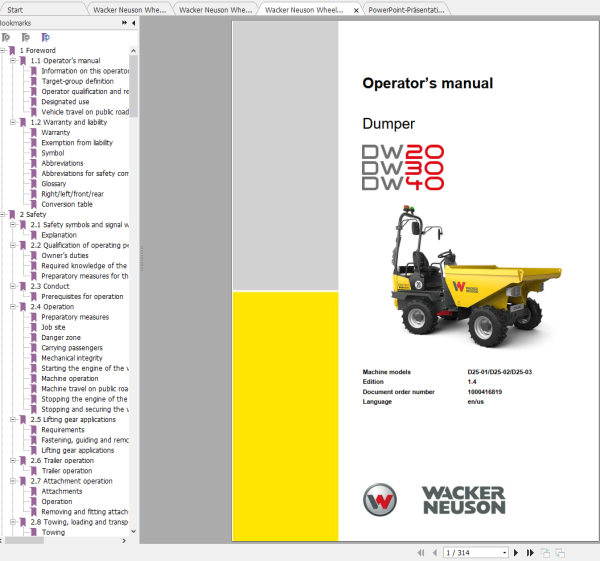Wacker Neuson Wheel Dumper DW30 Operator Service Manual Spare Parts Catalog 3