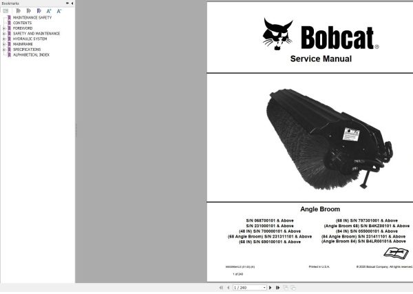 Bobcat Angle Broom 48 68 84 Service Manual 6900895 01.2020