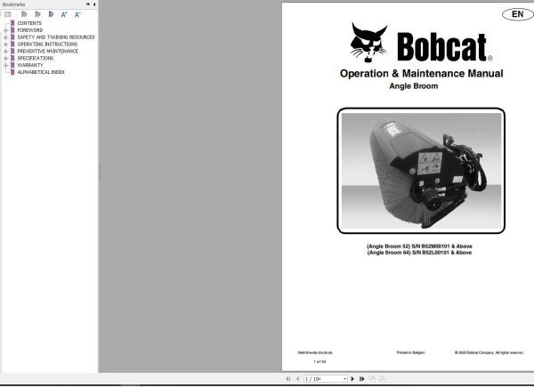 Bobcat Angle Broom 52 64 Operation and Maintenance Manual 7395757 03.2020