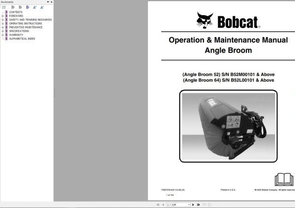 Bobcat Angle Broom 52 64 Operation and Maintenance Manual 7395757 12.2020