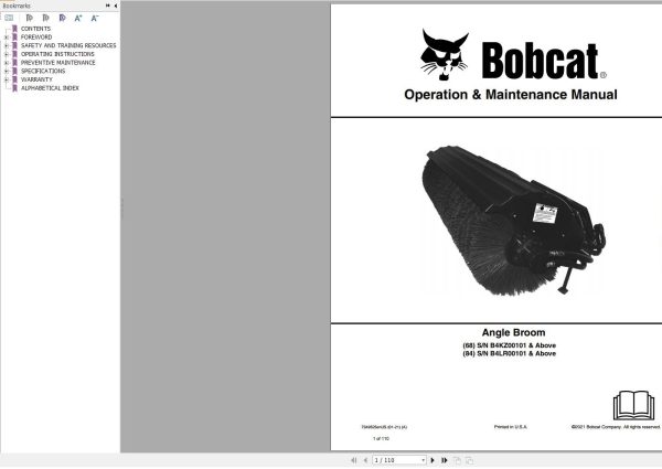Bobcat Angle Broom 68 84 Operation and Maintenance Manual 7349525 01.2021