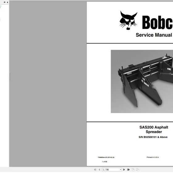 Bobcat asphalt spreader sas200 operation and maintenance manual 7398837