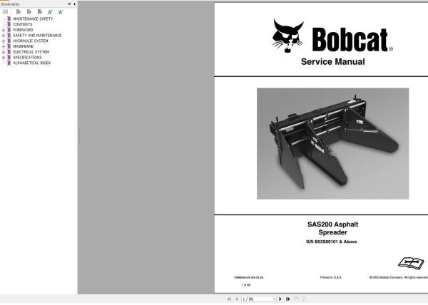 Bobcat Asphalt Spreader SAS200 Service Manual 7398839 03.2020