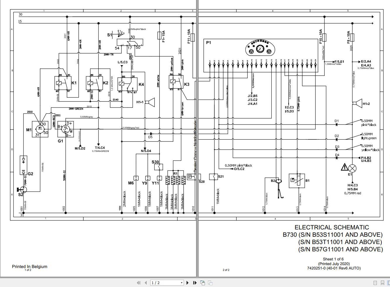Bobcat Backhoe Loader B730 Electric Schematic 7402295