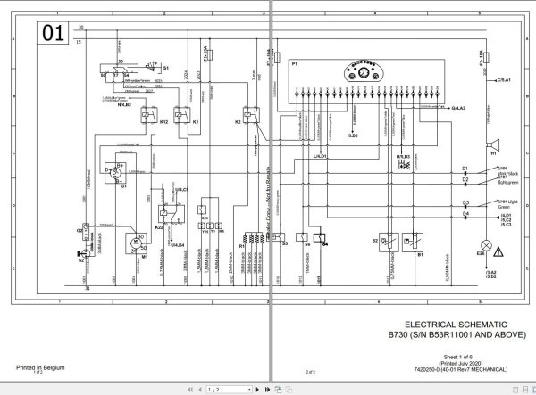 Bobcat Backhoe Loader B730 Electric Schematic 7402302