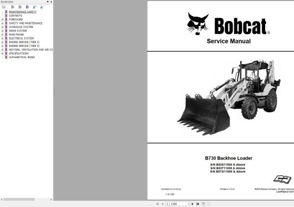 Bobcat Backhoe Loader B730 Service Manual 2020
