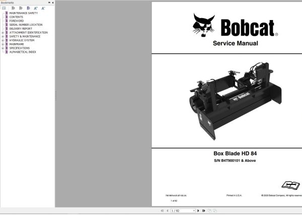 Bobcat Box Blade HD84 Service Manual 7361897 07.2020