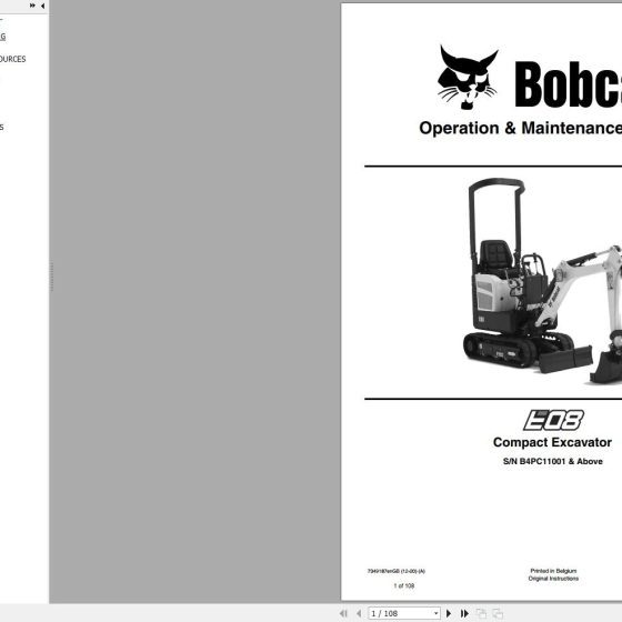 Bobcat Compact Excavator E08 Electric and Hydraulic Schematic