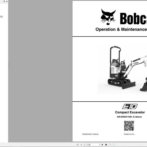 Bobcat Compact Excavator E10 Electric and Hydraulic Schematic