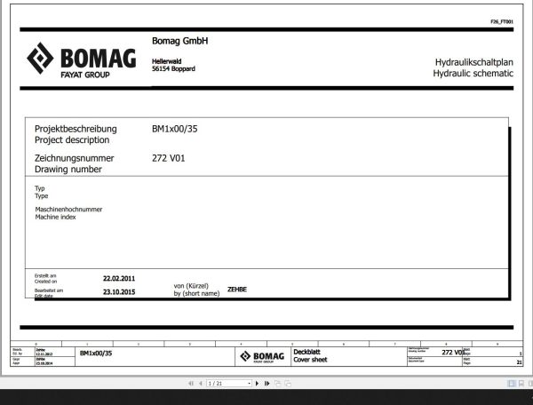 Bomag BM1x00 35 Hydraulic Schematic Function 272 01 000 2015 EN DE