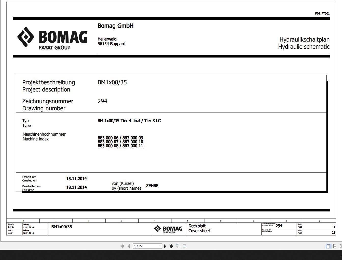 Bomag BM1x00 35 Tier 4Final Tier 3LC Hydraulic Schematic Function 294 2014 EN DE